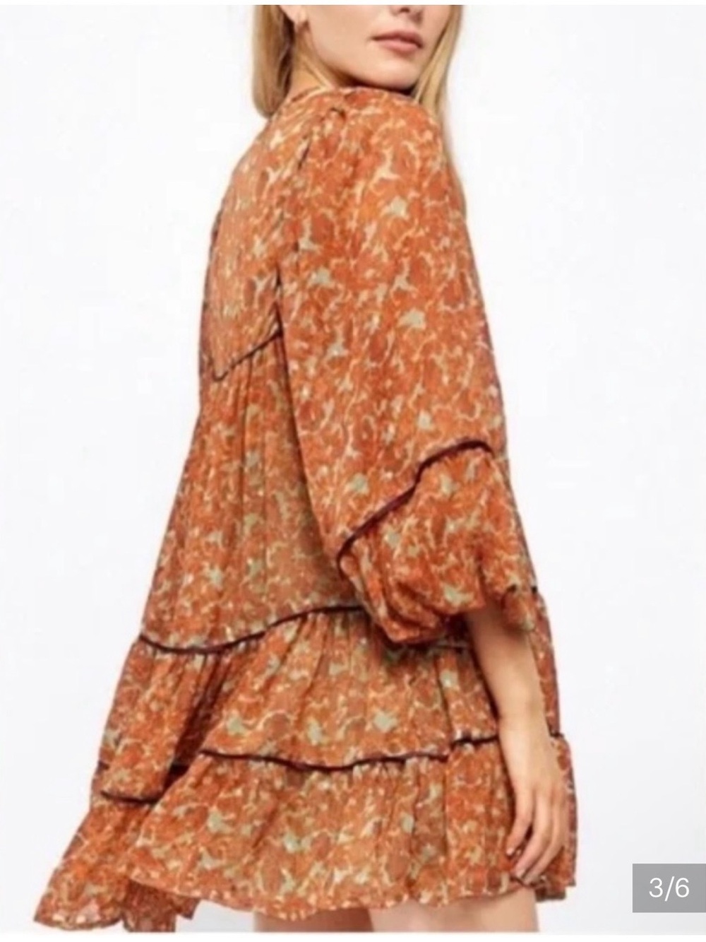 Free People NWT Free Swinging Burnt Orange Floral Tiered Mini Dress M